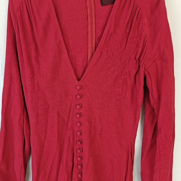 Reformation Mini Dress Slit Button Up Long Sleeve Deep V In Red Size 4 Women's - Picture 7 of 13